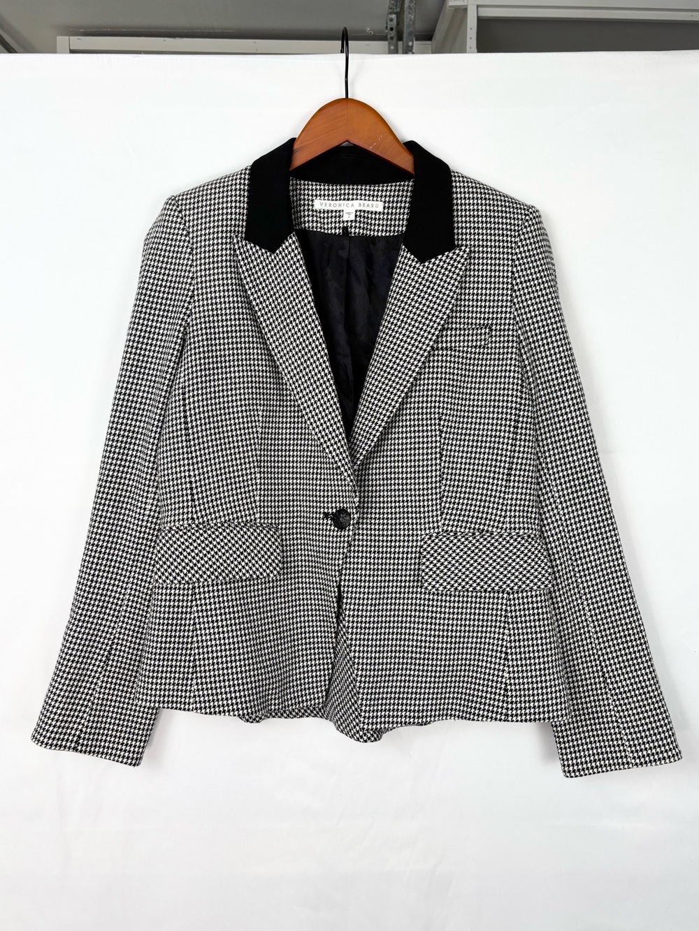 Veronica Beard Airlie Houndstooth Dickie Blazer Jacket Black White Size 8 USA